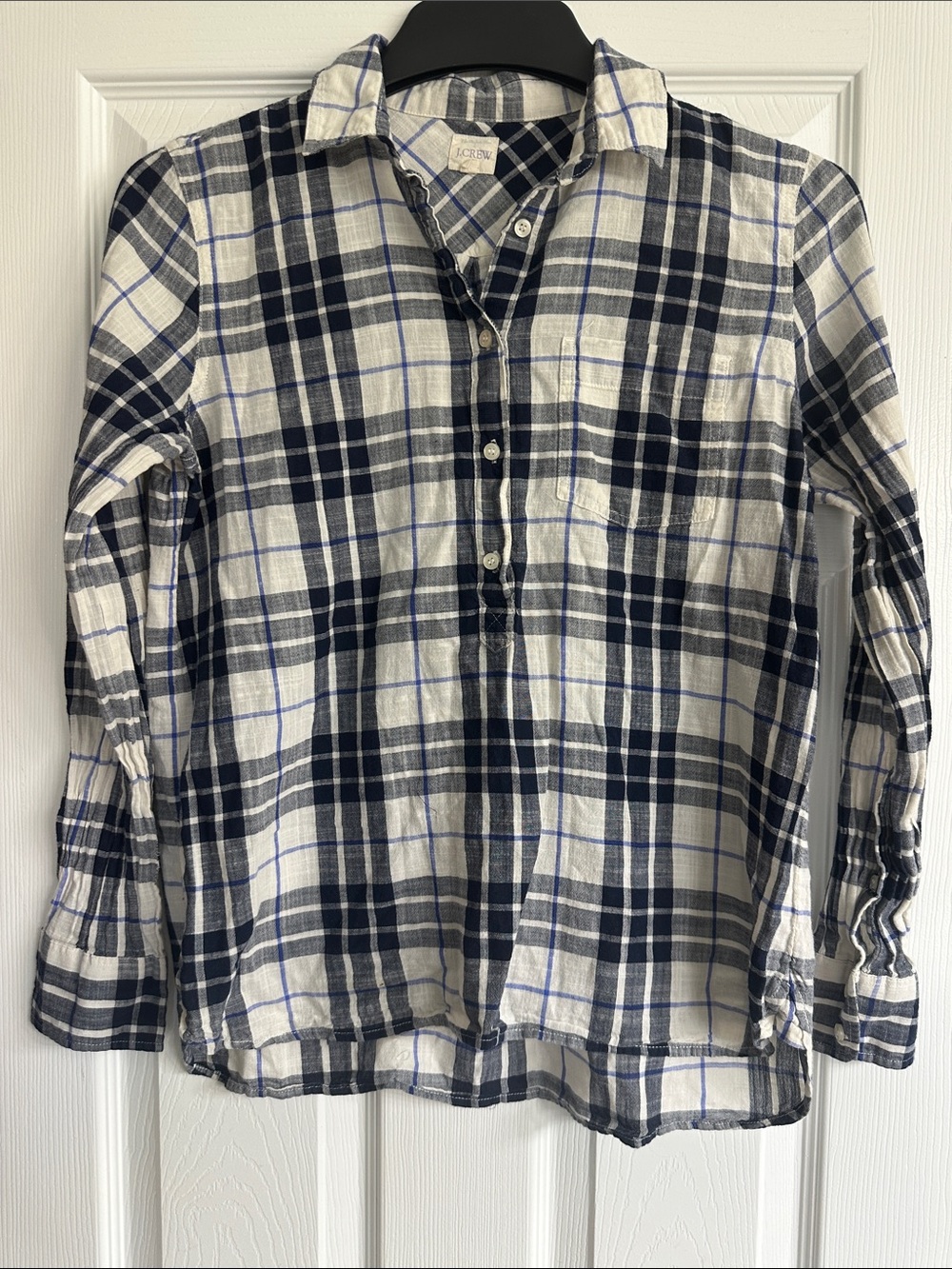 J. Crew Blue and White Plaid Long-Sleeve Button Shirt